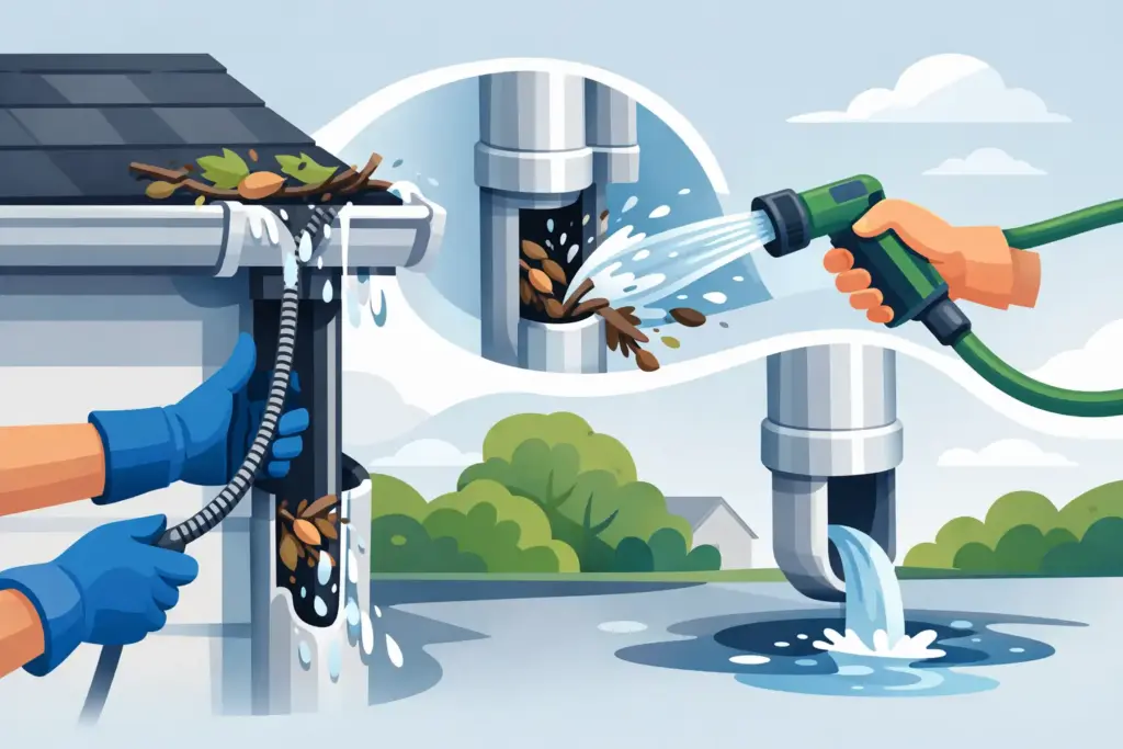 How to Clean Clogged Downspouts Without Damage