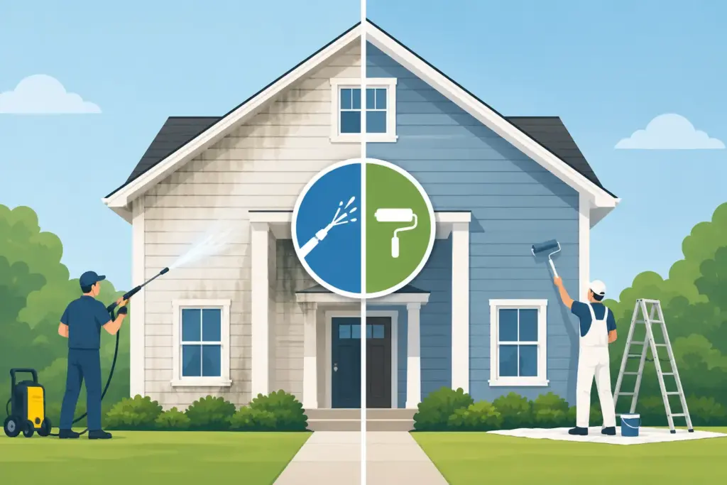 House Washing Versus Repainting: Which Comes First?